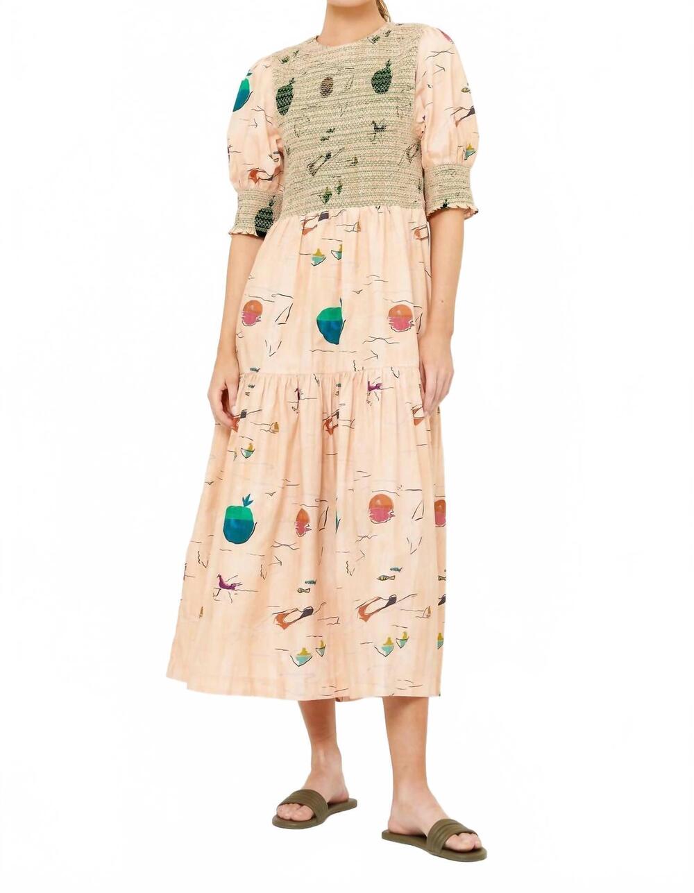 NEW OLIPHANT puff sleeves quinn dress in dip green